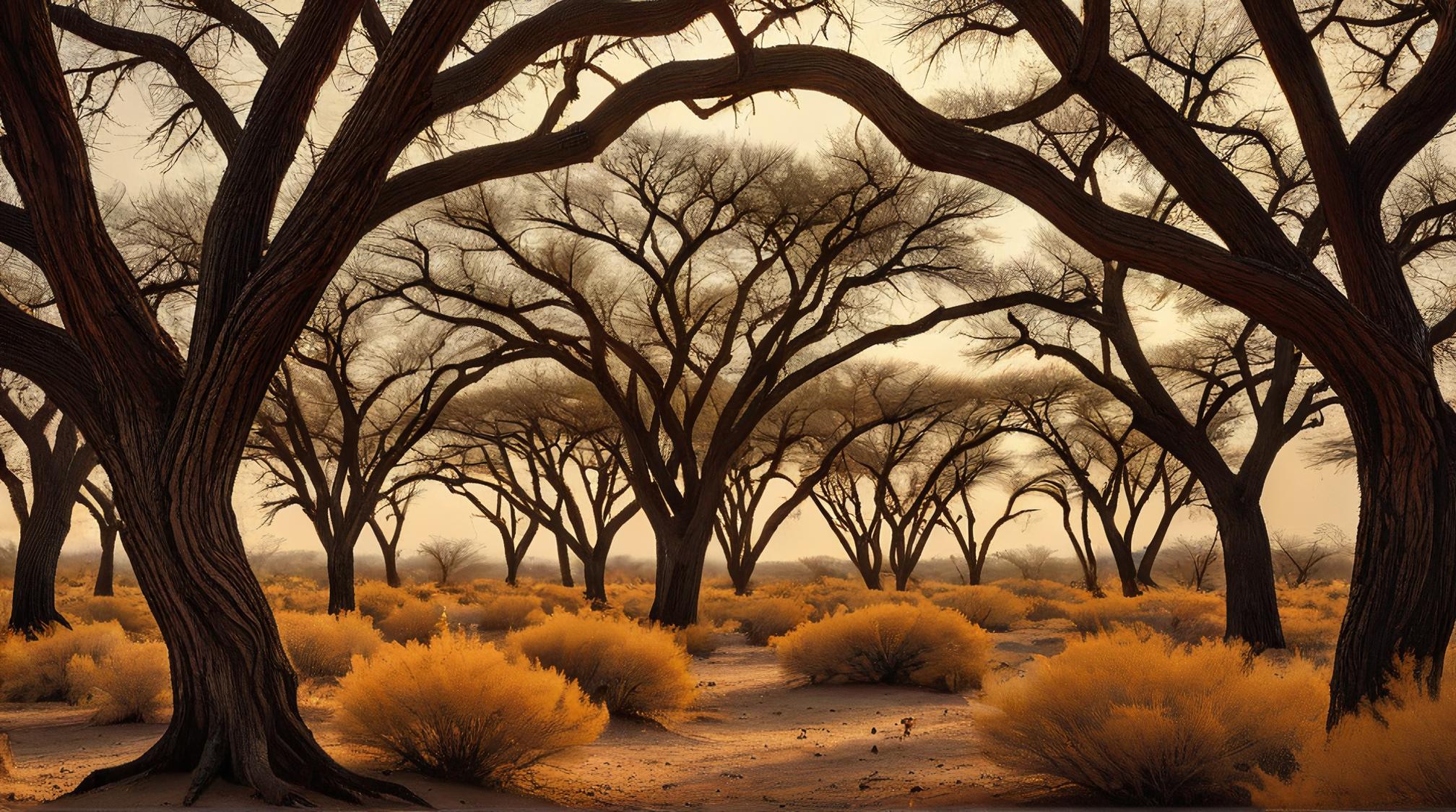 art by Bojan Jevtic , landscape of a Harsh Mesquite Bosque, Cozy, World renowned