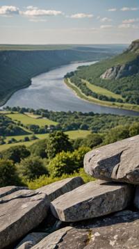 photograph, mountains, landscape of a Ultrarealistic Galway , Handsome The Potomac River in background