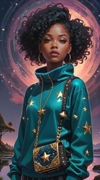 manga art designed by Krenz Cushart and Karol Bak , dark Painting, Girl , wearing Fleece pullover