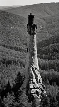 photograph, landscape of a Dirty Vile The Chimney Rock and dark forest, at Midday, Gloomcore