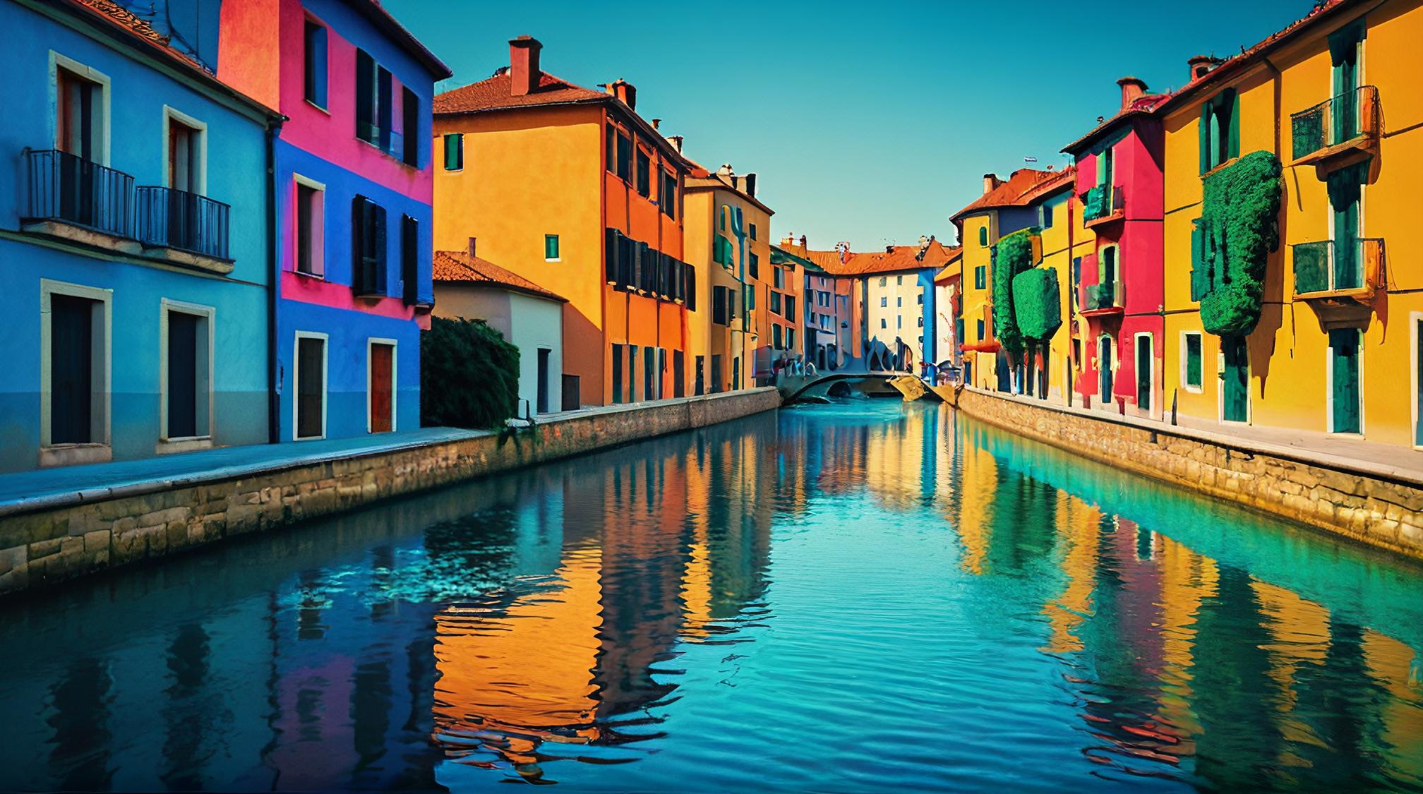 stylized by Jean Fouquet and Jean Renoir , photograph, landscape of a S Whispering Waters, Cubism