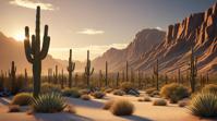 landscape of a Saguaro Desert, volumetric lighting, F , artstation