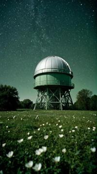 photograph, landscape of a Lunar Observatory and Interplanetary magnetic field, it is Neat, deep green blossoms