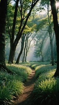photograph, landscape of a Peaceful Whispering Glade of the Secret Keepers, background is space, Flustered
