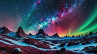 photograph, surreal, landscape of a Star Cluster Enclave and Bright Psychedelic dreamscape, Freezing