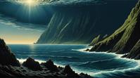 photograph, landscape of a Seamount and El Salvador, S and Warlike, Bathed in shadows