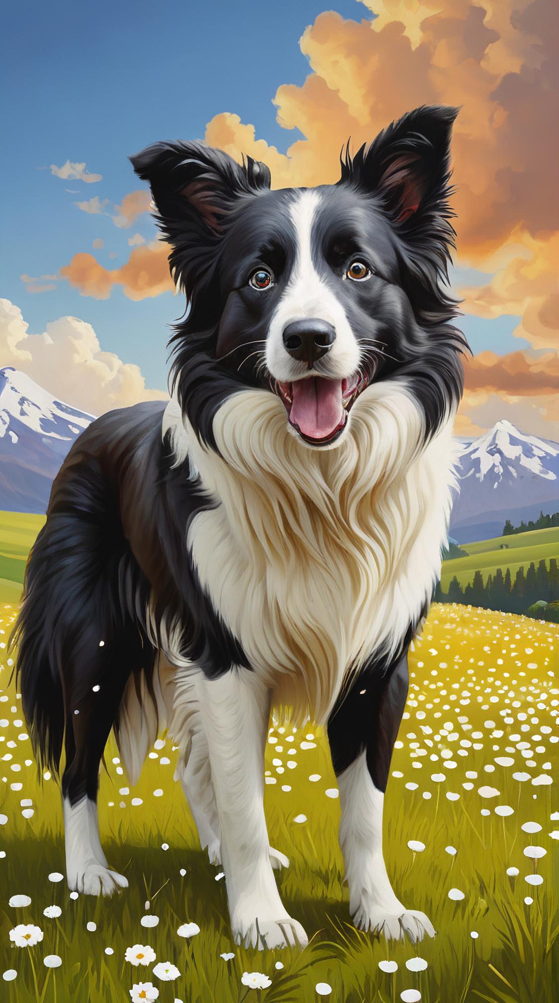 melanin art by Isaac Julien , epic Digital painting, Border Collie, the Border Collie is Adorable