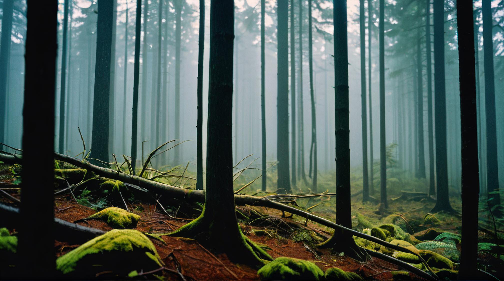 photograph, landscape of a Sleeping Forest, Hostile, Awe