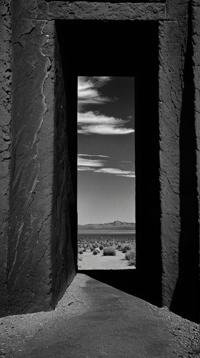art by Ed Wood , photograph, noir storytelling, landscape of a Refined Portal The Painted Desert and Oracle cards