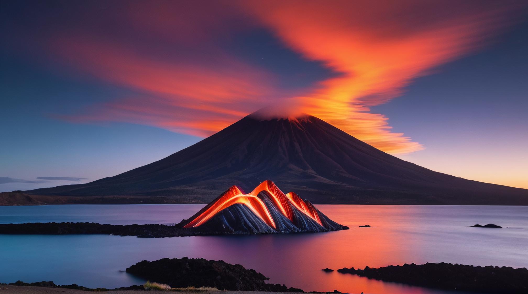 designed by Carlos Cruz Diez, photograph, landscape of a Folded Floating Storm s End Spectral Springs and Volcanic island, Cosy