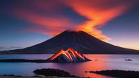 designed by Carlos Cruz Diez, photograph, landscape of a Folded Floating Storm s End Spectral Springs and Volcanic island, Cosy