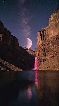 photograph, landscape of The Keeper of the Lake, it is very Surreal and Gloomy, inside a Sweltering Grand Canyon