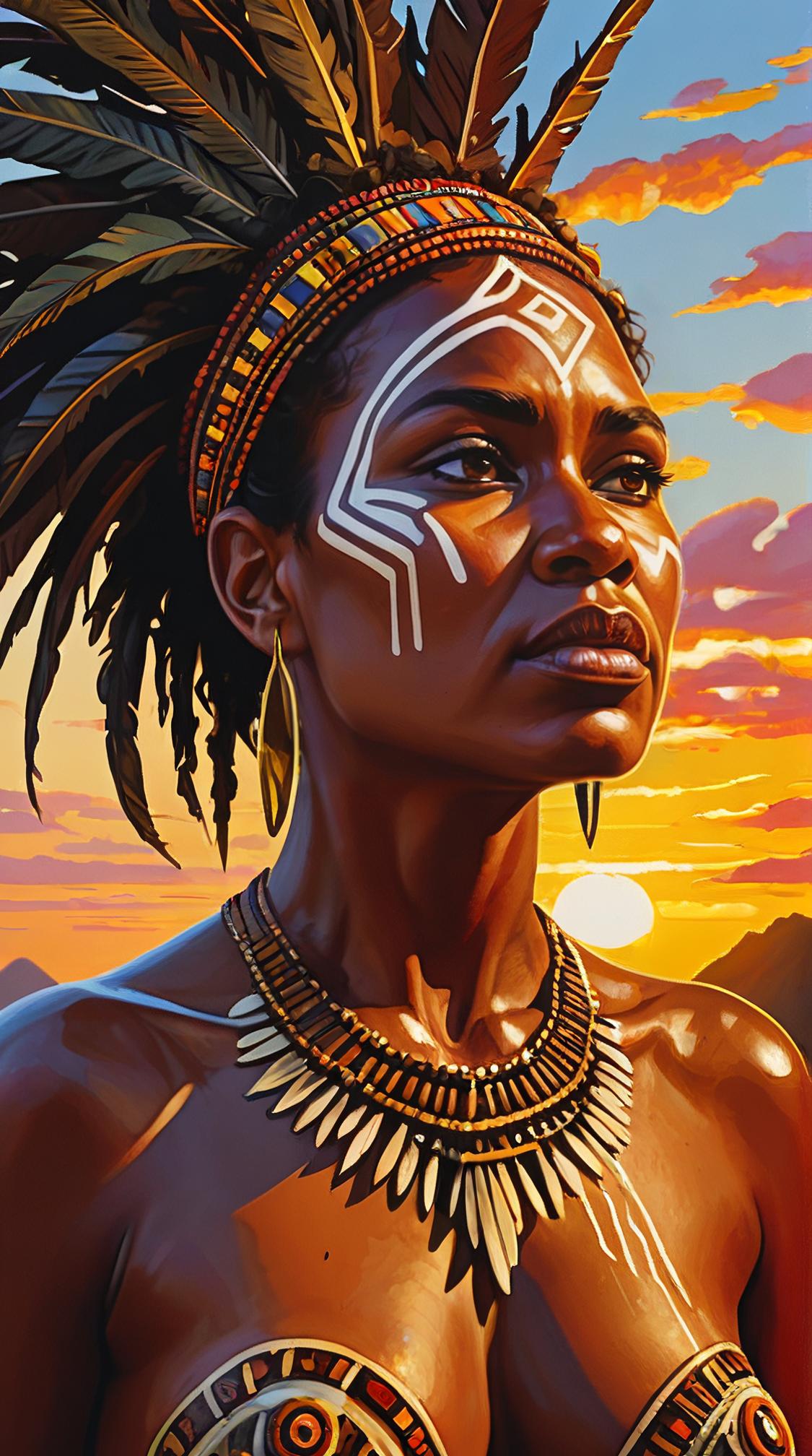 stylized by Rene Magritte and Mark Lague , shoulder level shot of a Nasty Complex Papuan Female, at Sunrise, Confused