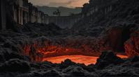 stylized by Aron Demetz, photograph, landscape of a Cuba, Fluffy lava pit in background