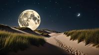 landscape of a Natural S Dune , grass, Moon in the night, Visual novel