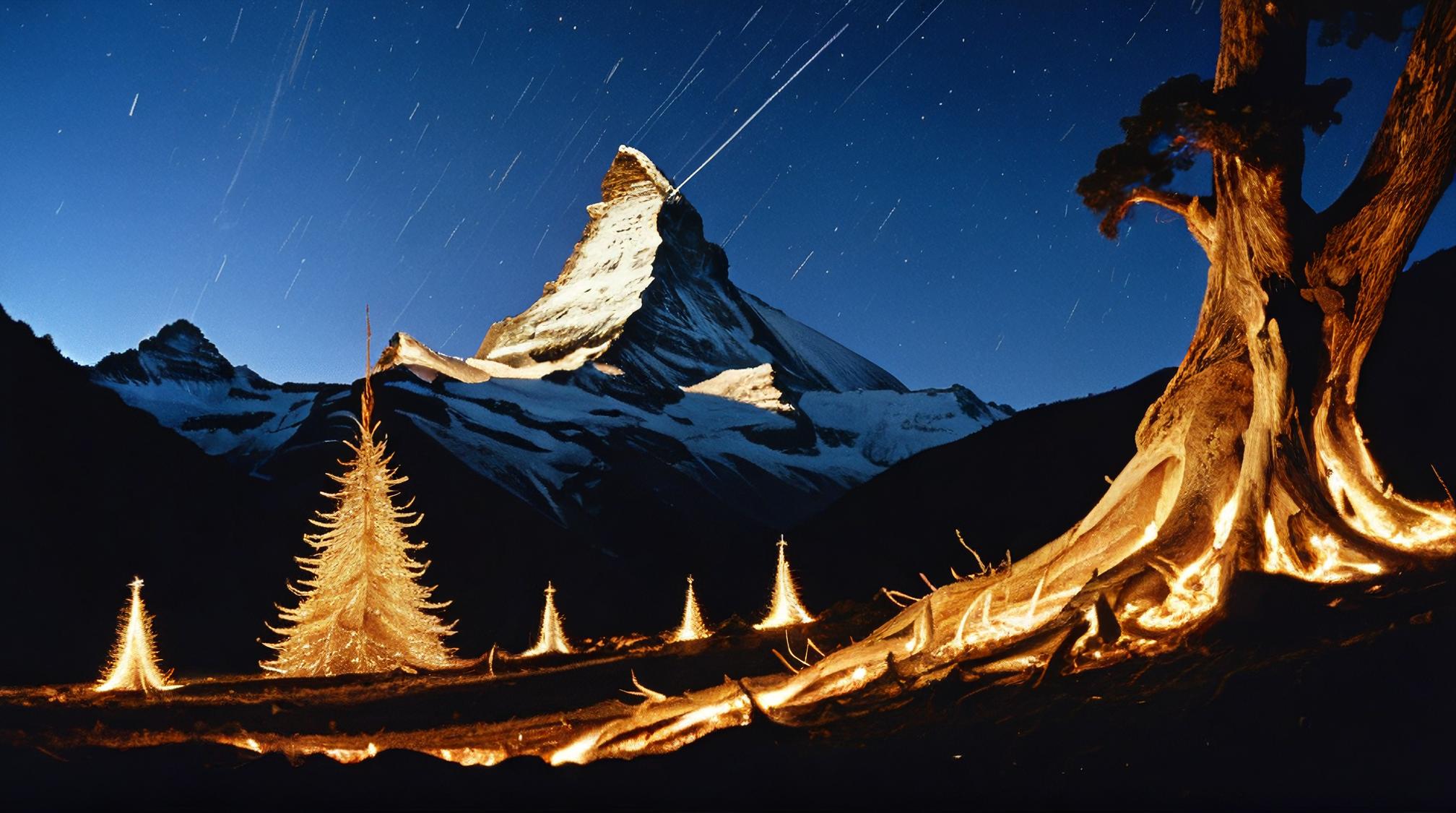 designed by Andy Goldsworthy and Chiara Bautista , photograph, landscape of a Wonderful Celestial Sanctuary and The Matterhorn, war