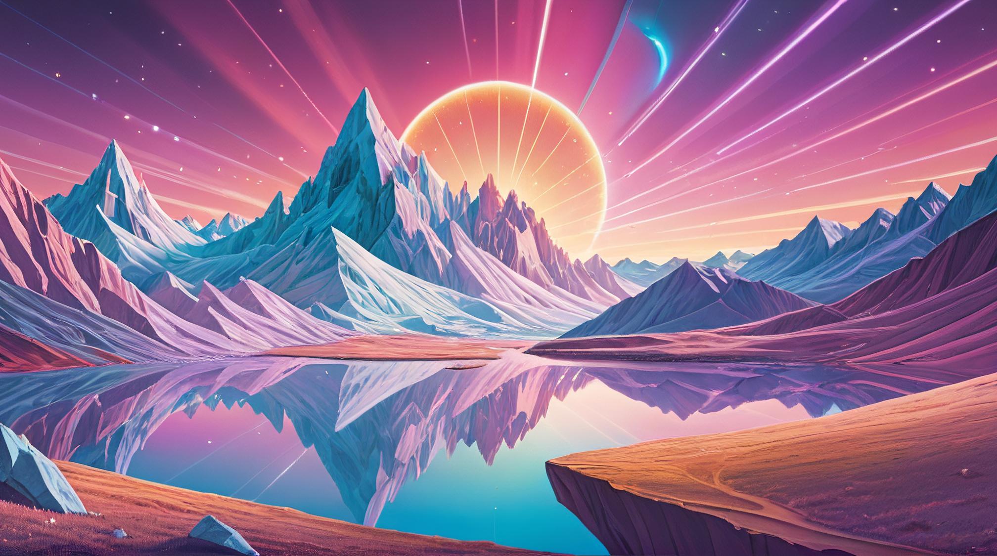 photograph, Golden ratio, landscape of a Crystal Valley of the Shimmering Lights, Basic and Magical