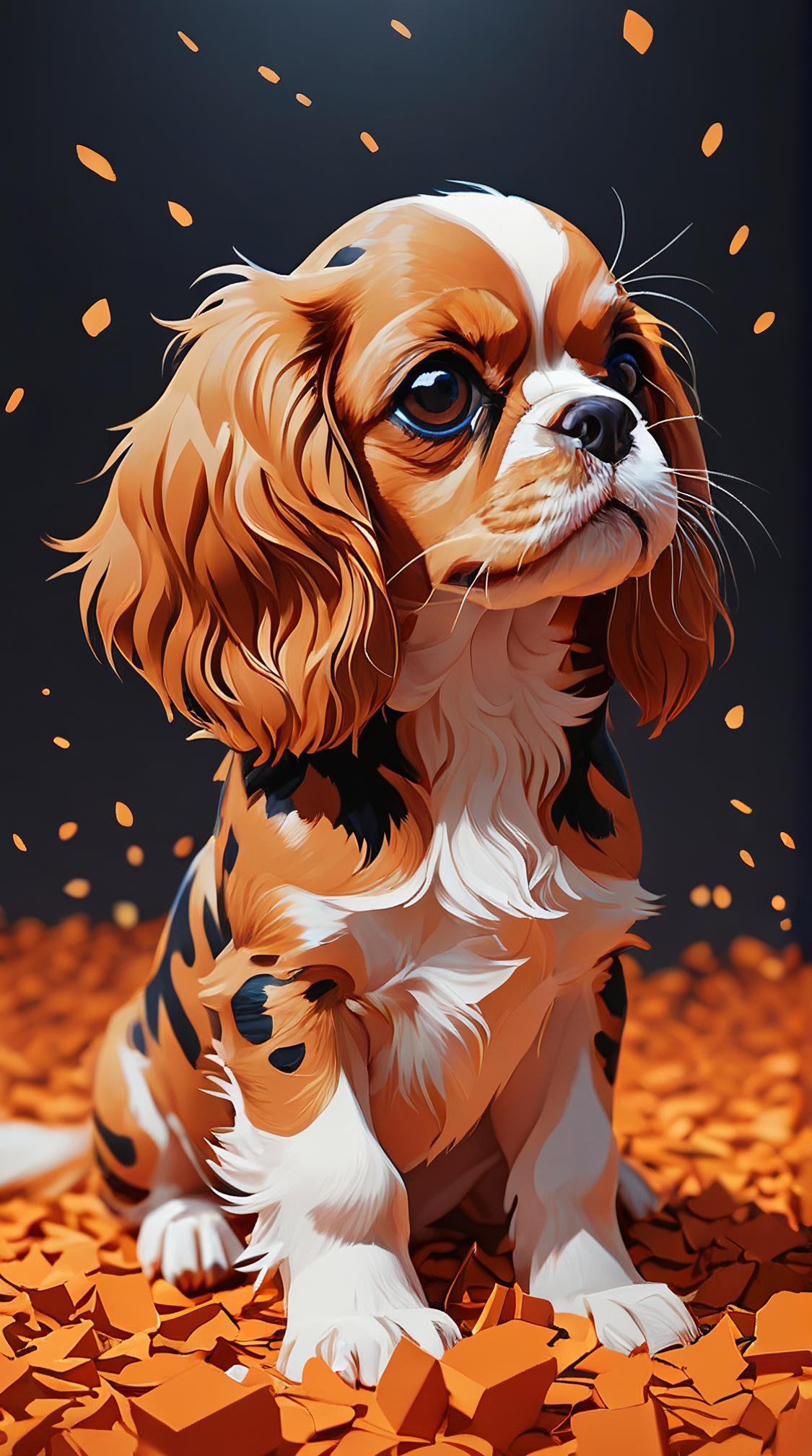 art by WLOP and Atey Ghailan , digital art, Vector Art, Sad Cavalier King Charles Spaniel Puppy