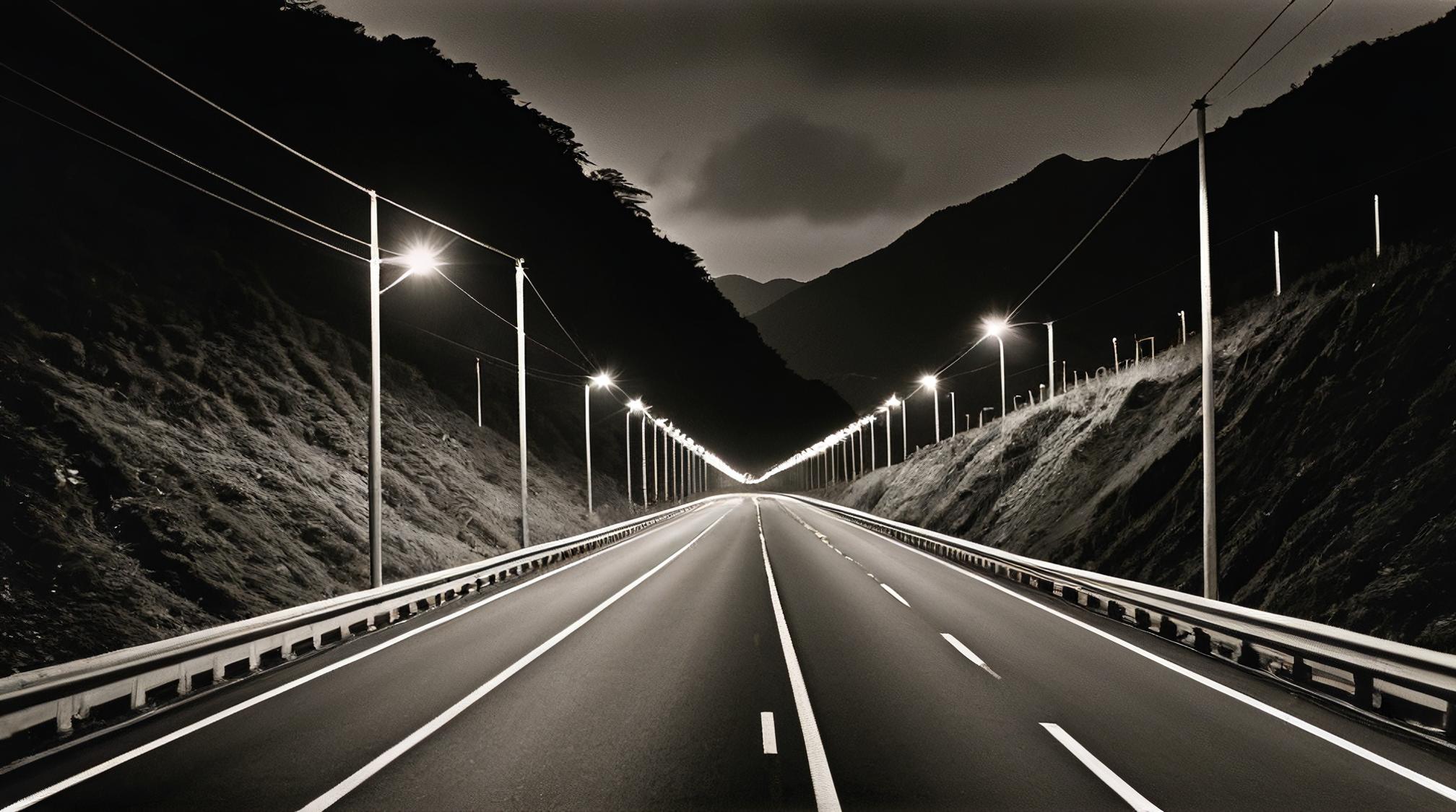 stylized by Tsuguharu Foujita, photograph, surreal, landscape of a Bewitching Radical Highway