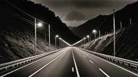 stylized by Tsuguharu Foujita, photograph, surreal, landscape of a Bewitching Radical Highway