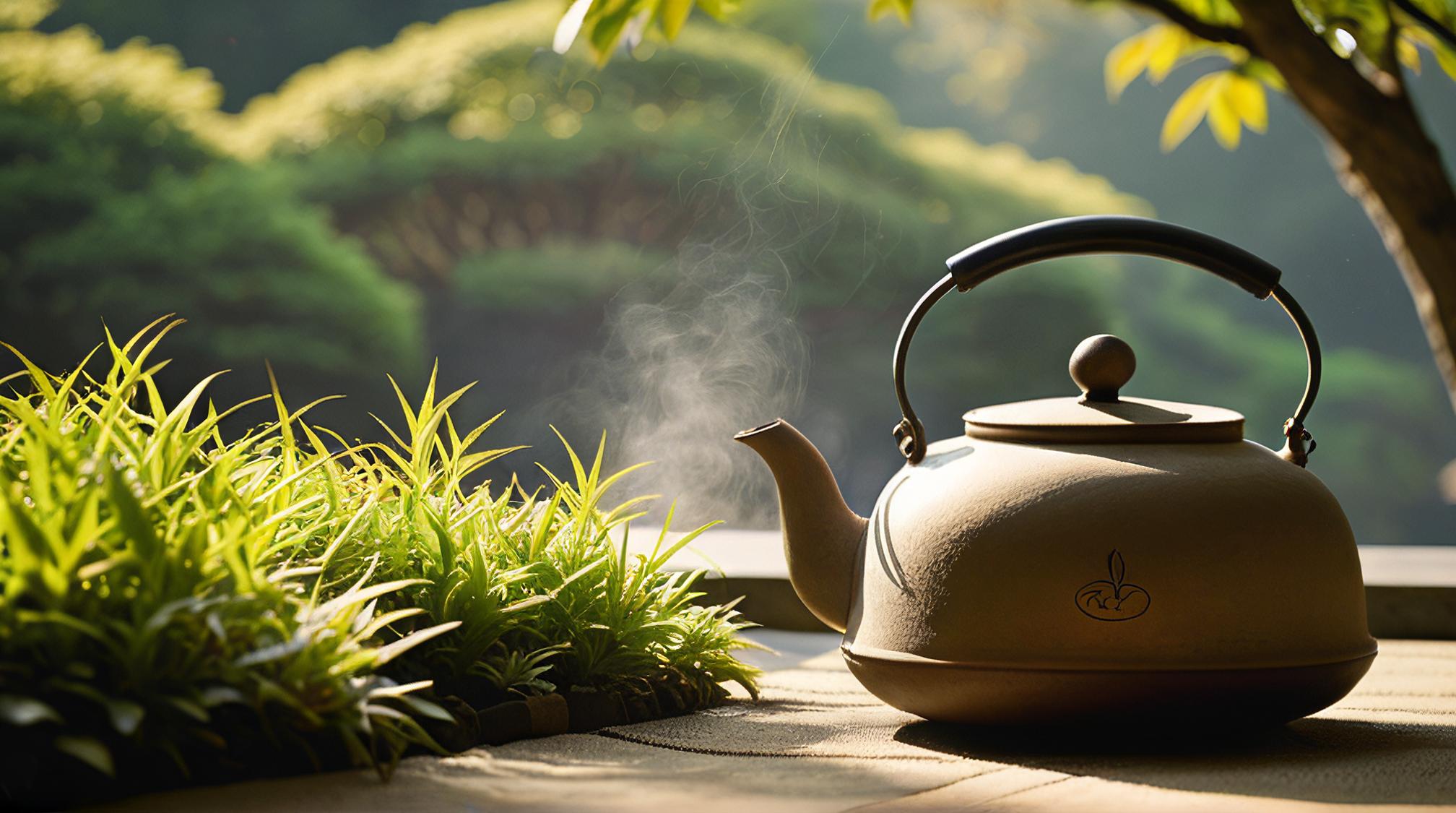 photograph, flora, Rule of Thirds, landscape of a Kettle from inside of a Japanese Zen garden