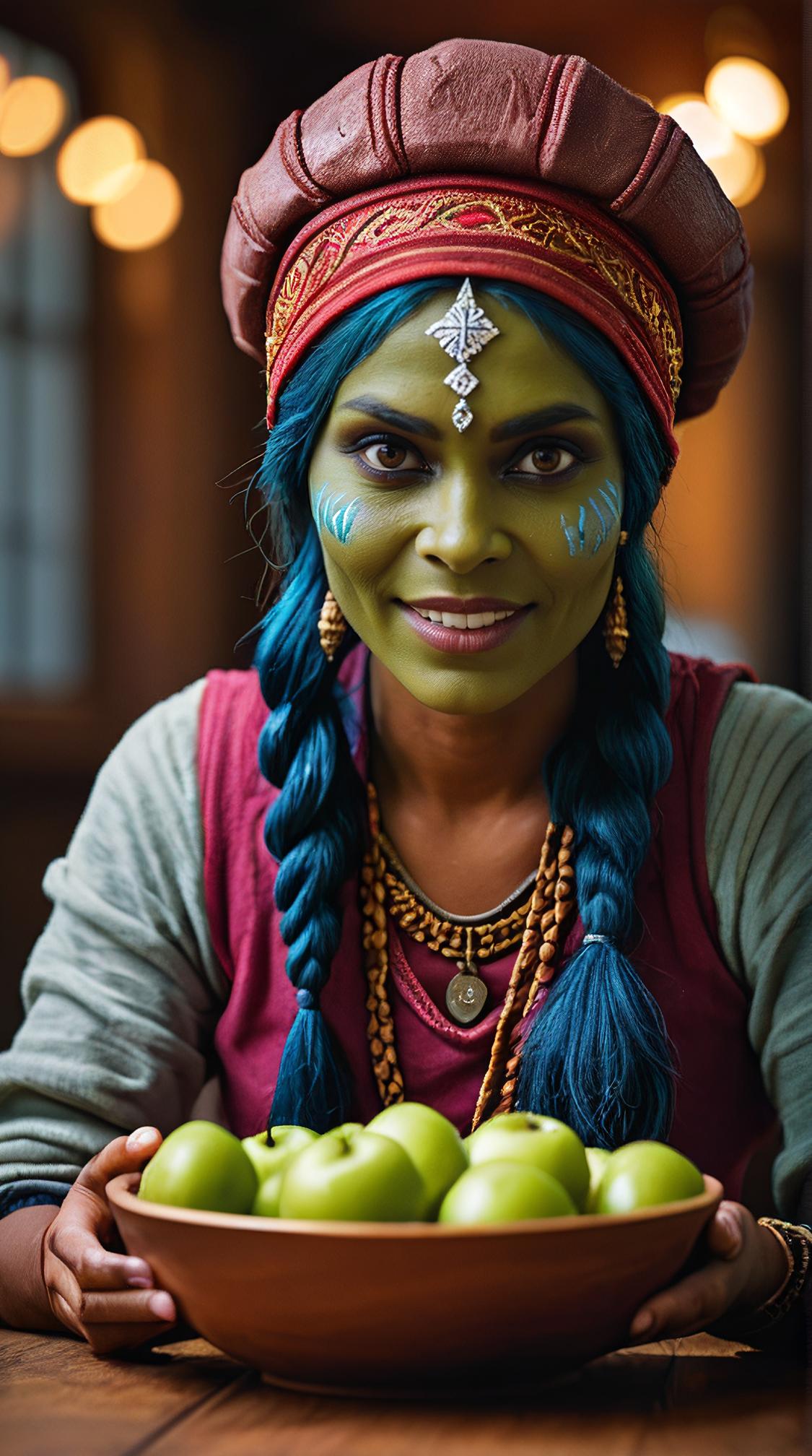 gourmet food photo of, skinny traditional Bangladeshi Female Frost giant , the Woman is Aristocratic, Nomad