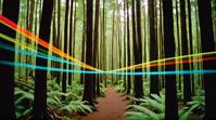 photograph, landscape of a Tropical Rainforest from inside of a Ancient cedar forest, White field, Smoky Conditions