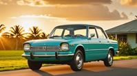 photograph, Fashion shot of a Retro traditional Marshallese Honda, Sun in the sky, Simple and clean