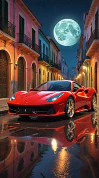 stylized by Pixar , Painting, fairy tale, wide shot of a Anime Cuban Ferrari