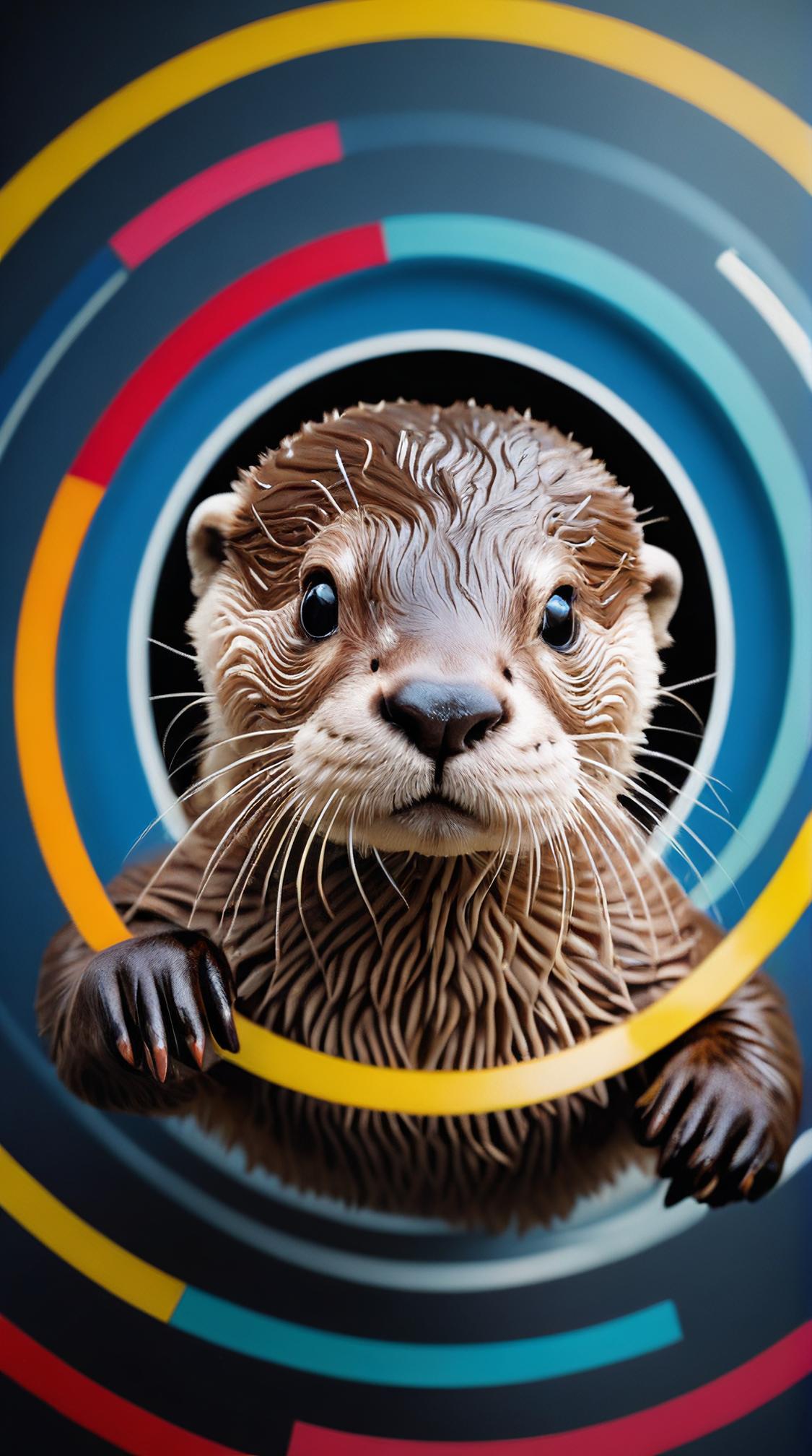 Cosplay Photograph, overhead angle of a Adorable Otter, graphic design art, bauhaus art by L szl Moholy Nagy Johannes Itten