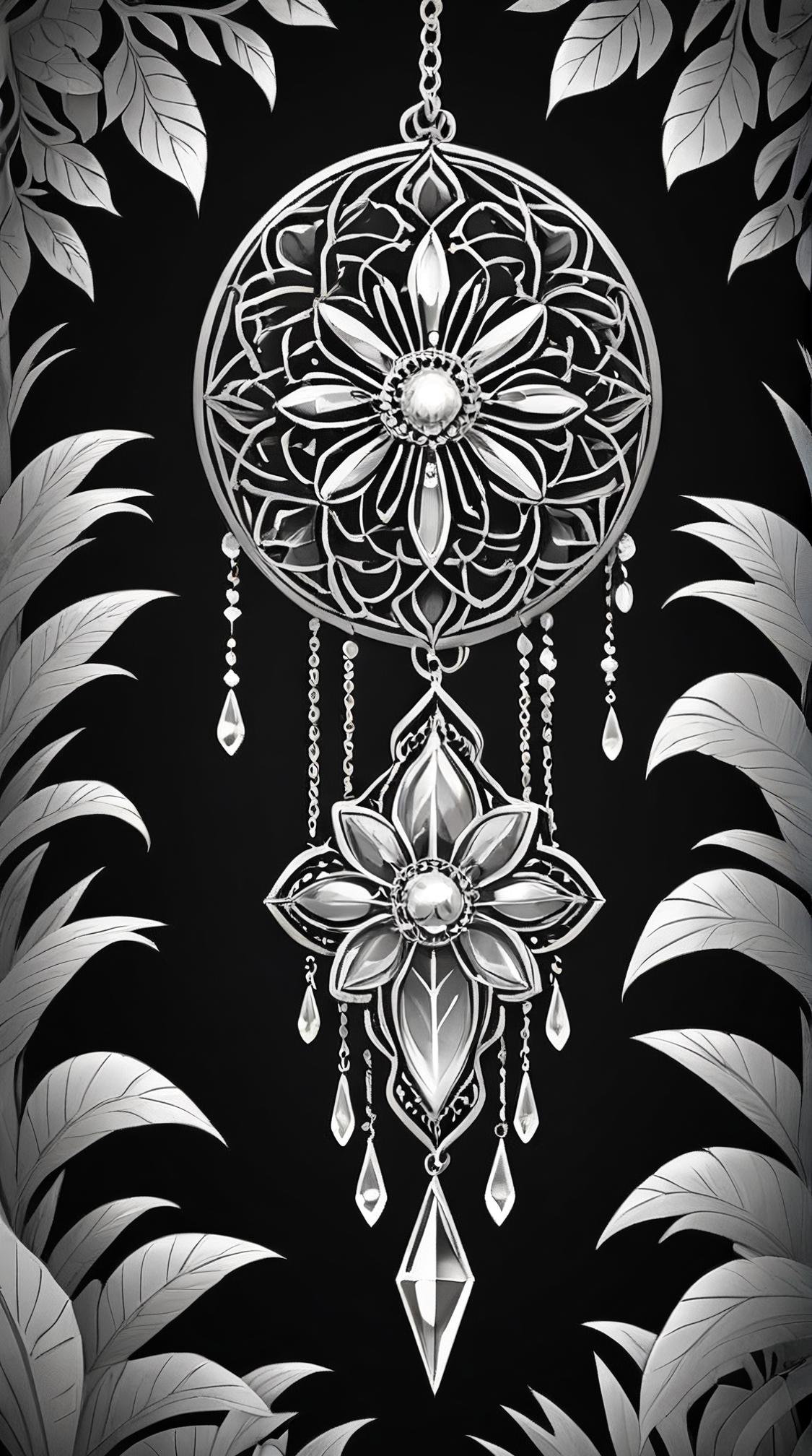 Concept art, Exotic Crystal pendulum , detailed with Mandala details, flora