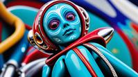 art by David Walker, photograph, Vulgar Indigo, Turquoise and Silver Voodoo doll Falcon Heavy
