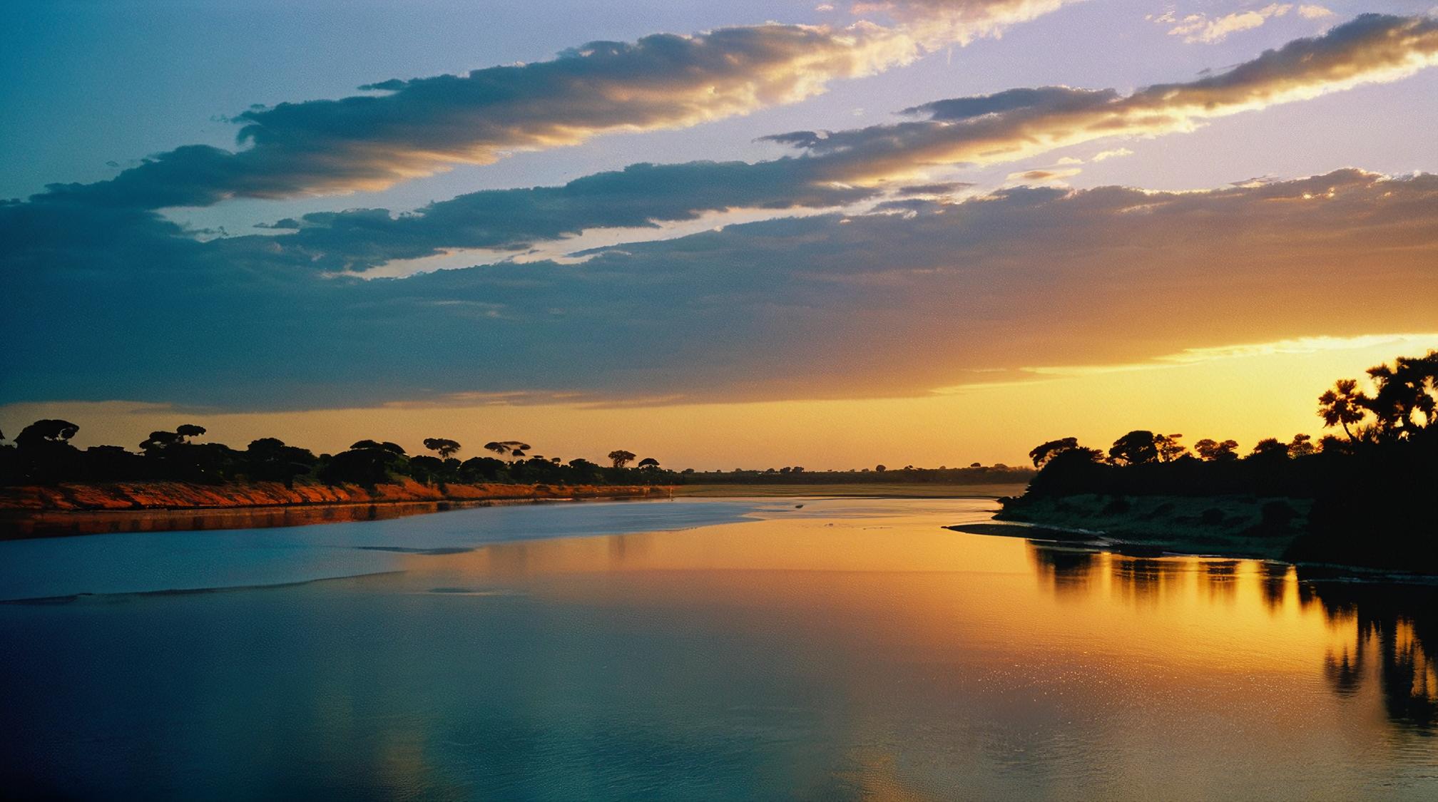 photograph, landscape of an exquisite dynamic Estuary and Zambia, Synthetism, Dramatic spotlight