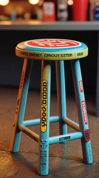 by Paula Scher, Etam Cru and Butcher Billy, concept art, close up of a Stool
