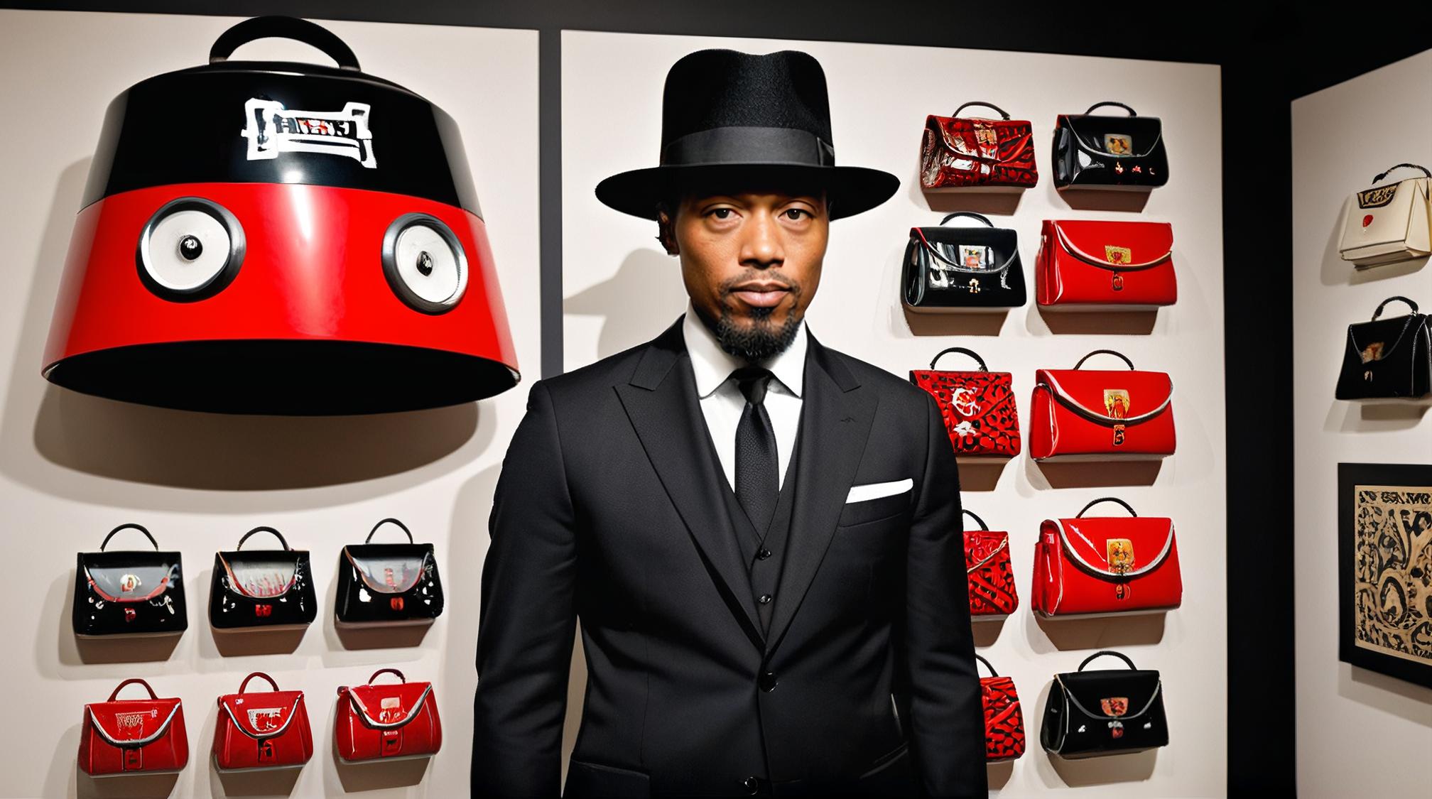 art by Barry McGee and Tim Okamura, photograph, wide angle of a Robotic Purse , master of light and shadow