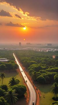 digital art by Alena Aenami, landscape art, landscape of a Inspirational Impressive Chennai from inside of a Savanna sunset, insightful observations