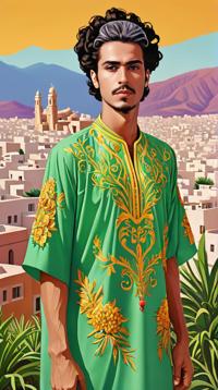 vegetation, Cool Algerian Imran , wearing tunic, his hair is Honey