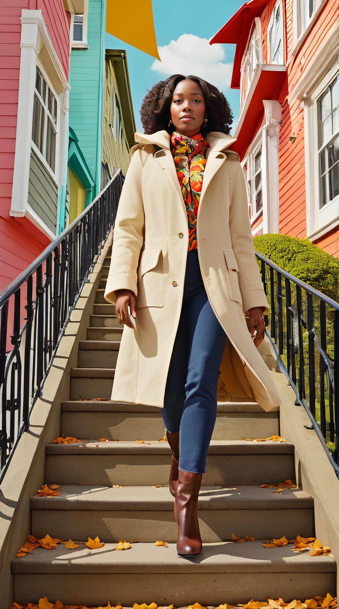 collage art by Keith Negley and Kerry James Marshall, Cosplay Photograph, Aristocratic Buhle , Walking down a stairs