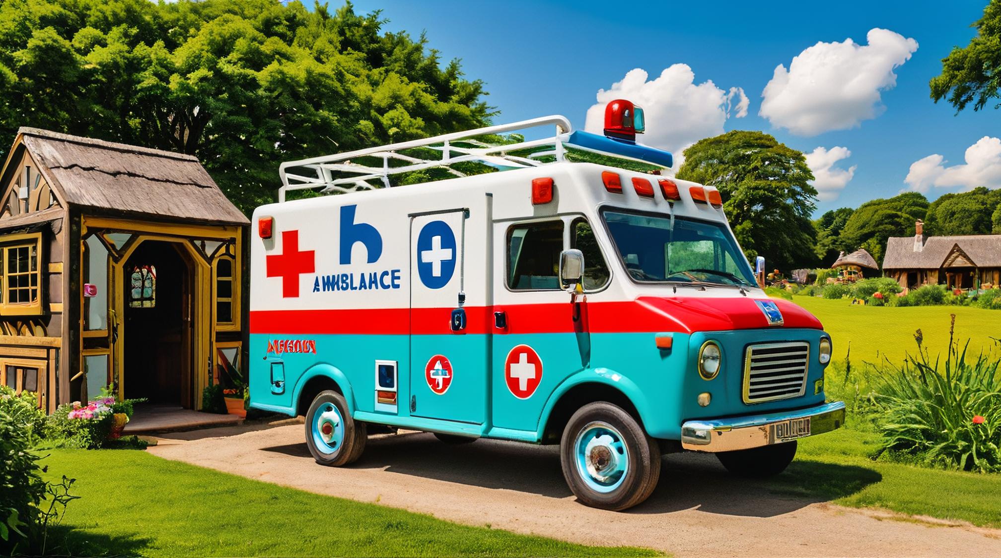 stylized by Ernest Zacharevic and Keith Haring , photograph, intricate details, Elastic all american Ambulance