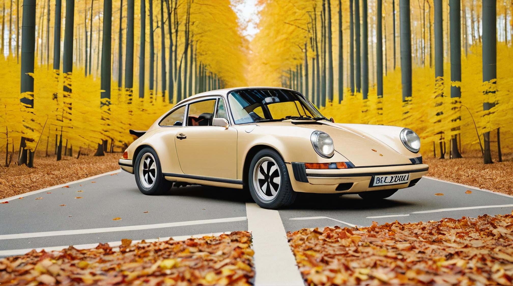 photograph, Stupid Industrial Porsche , Beige forest, in focus