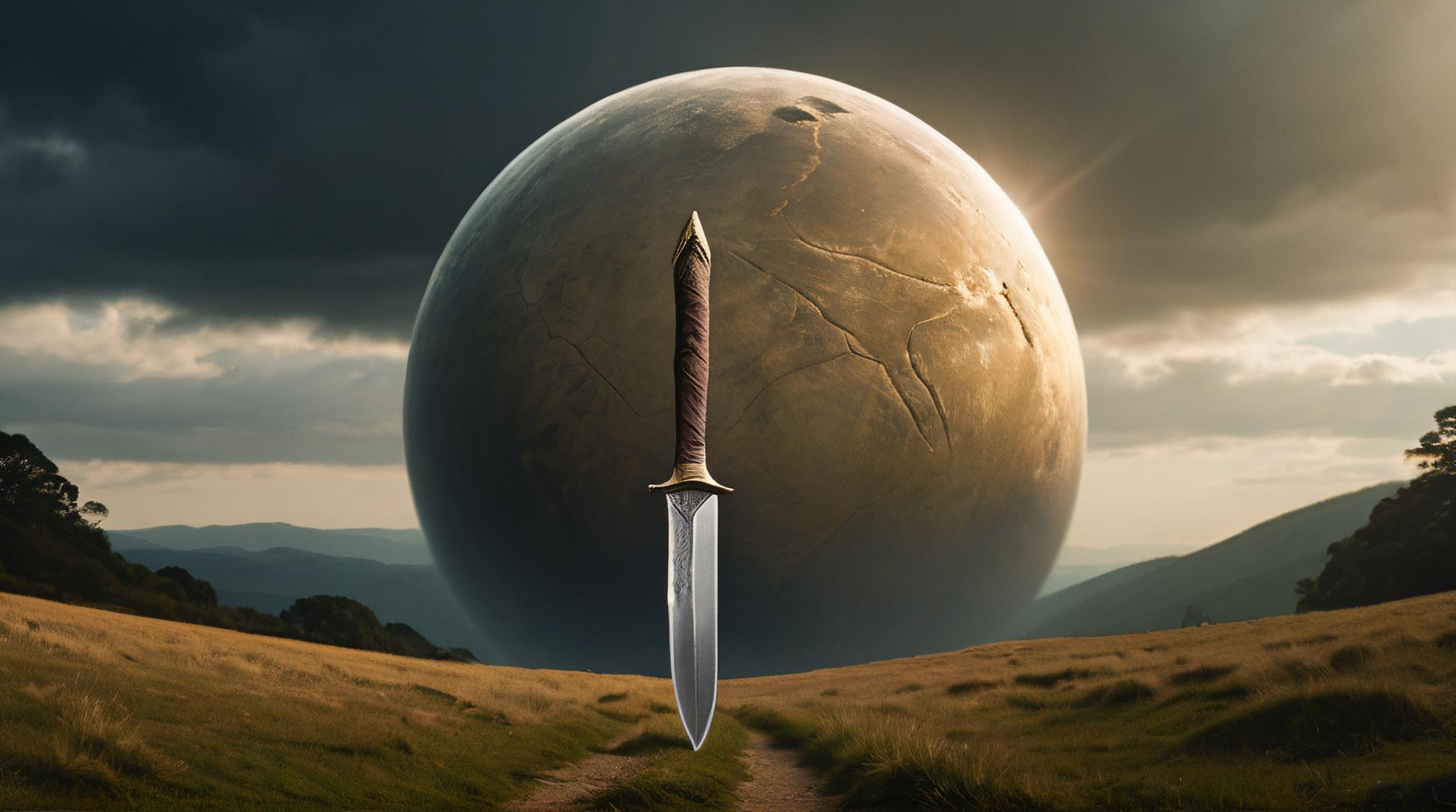 stylized by Rone and Edgar Maxence , photograph, full shot of a Terrestrial planet Ritual knife , Simple and clean