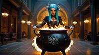 photograph, Figural Cosplayer Cauldron, background, Very wide view