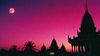 by Mizoguchi Kenji, photograph, landscape of a Zanzibar and Dynamic Temple, Fuchsia sky