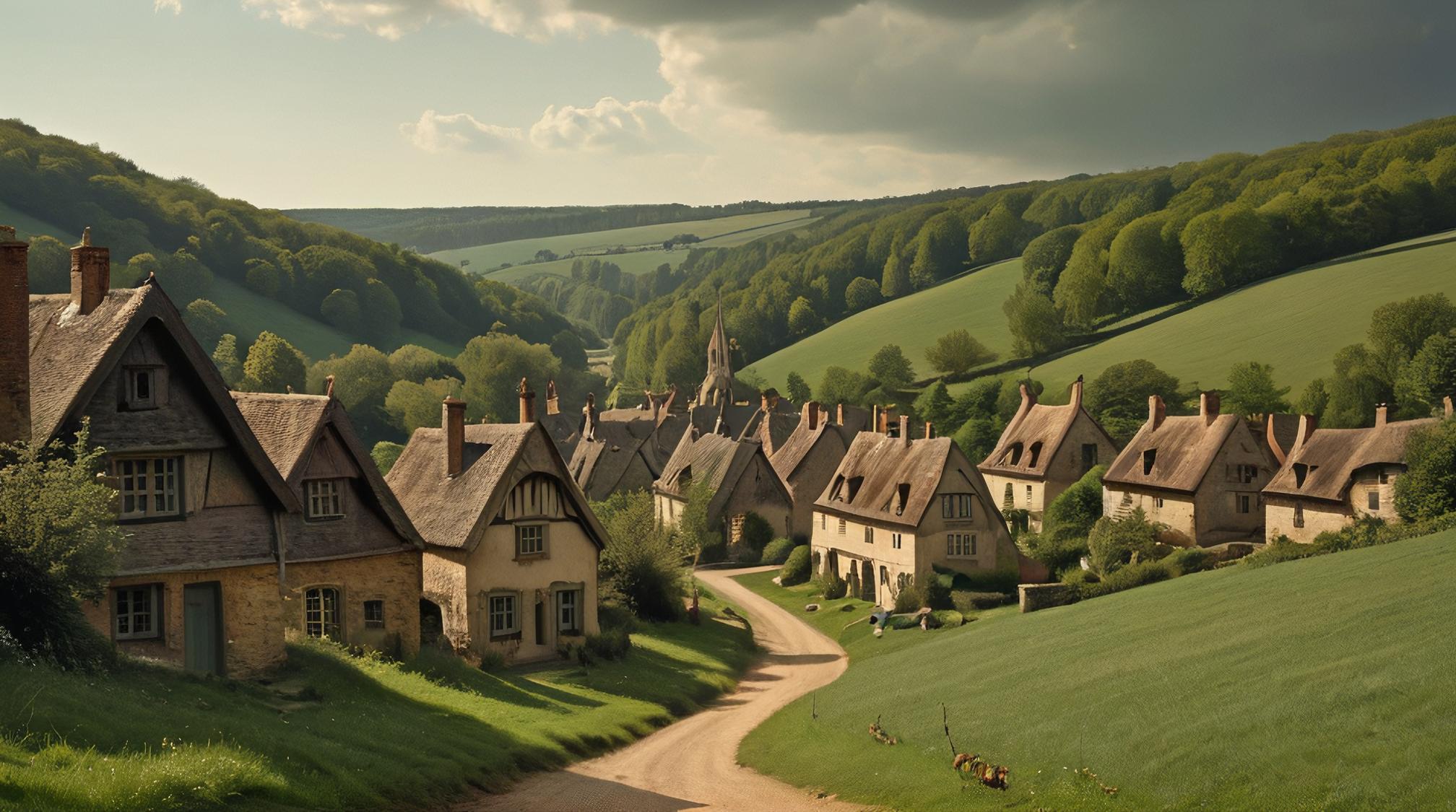 art by Camille Pissarro, photograph, landscape of an elegant Whispering Hollow Village of the Hidden Voices and Alien planet surface, Pastel Goth Art