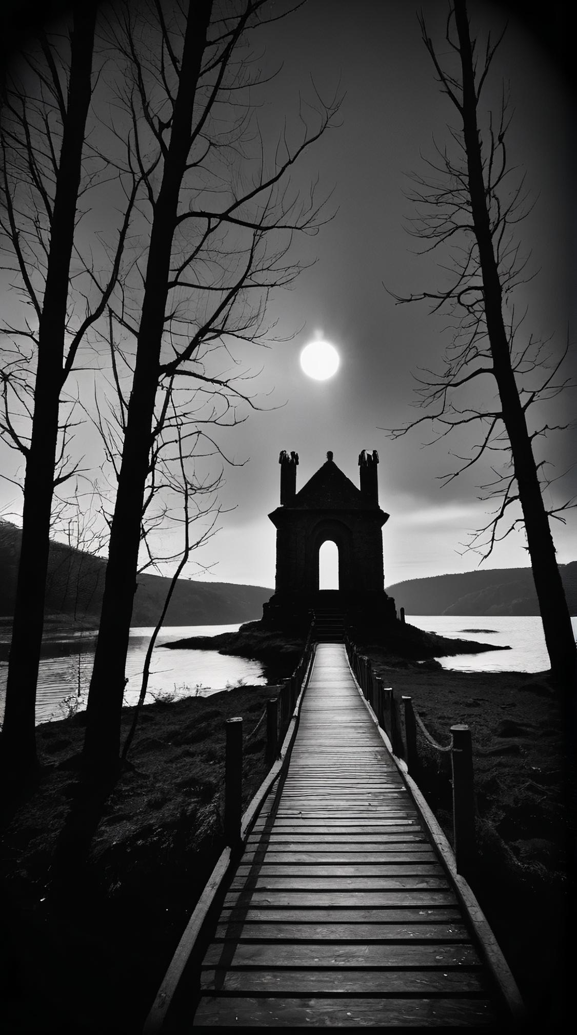horror art by Junji Ito Claude Monet , landscape of a The Dreadnaught Loch Modan , Fantasy, Bugcore