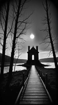 horror art by Junji Ito Claude Monet , landscape of a The Dreadnaught Loch Modan , Fantasy, Bugcore