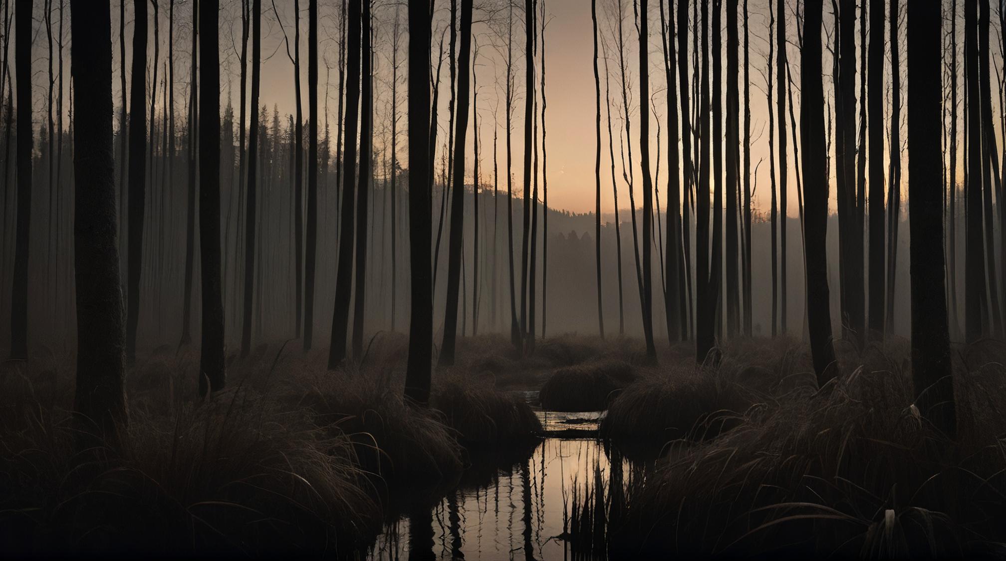 stylized by Odd Nerdrum, photograph, landscape of a Emergent Montane Forest , Neutral reeds