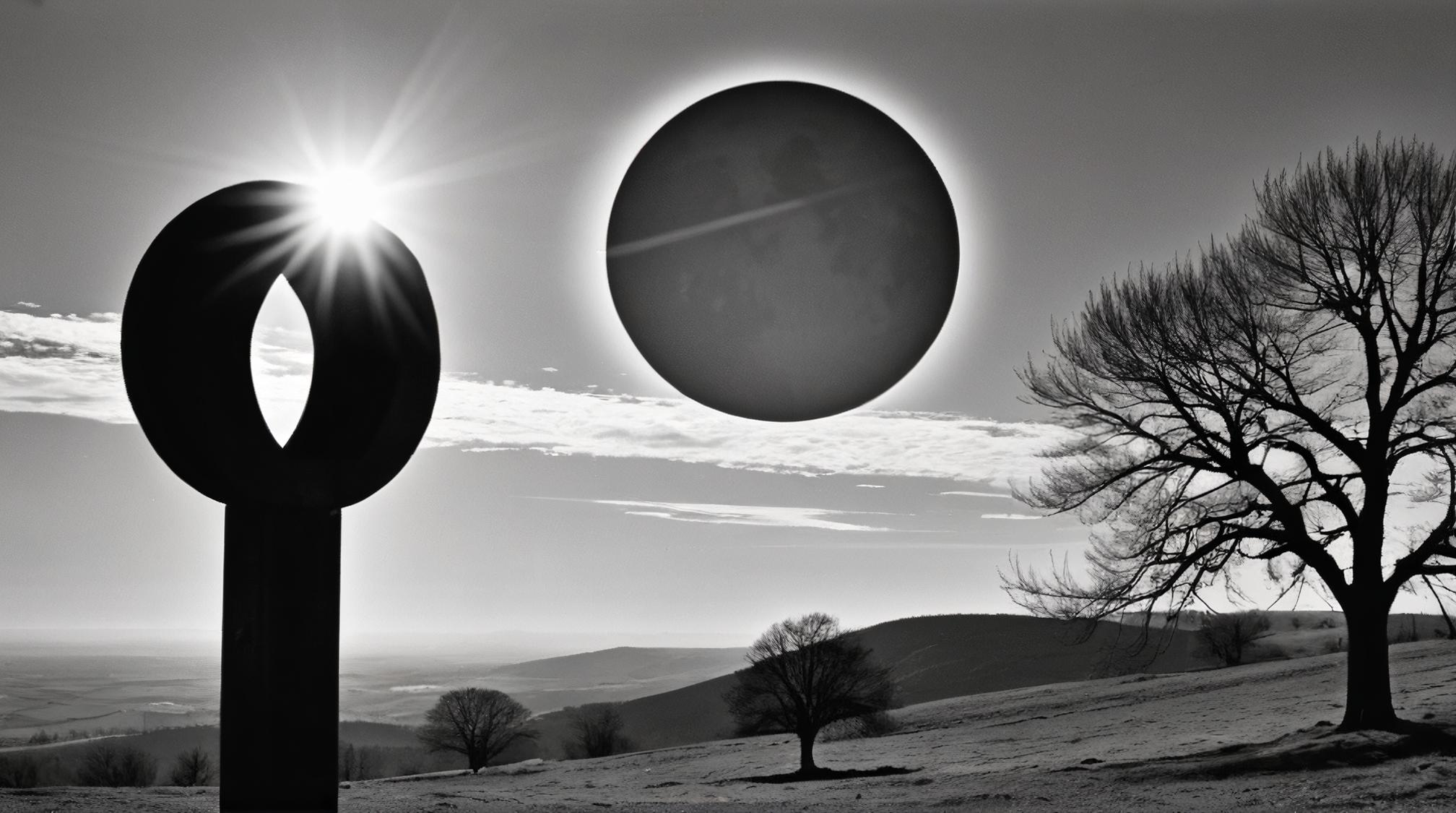 photograph, landscape of a Holy Skywatch and Solar eclipse, Spring, Tintage