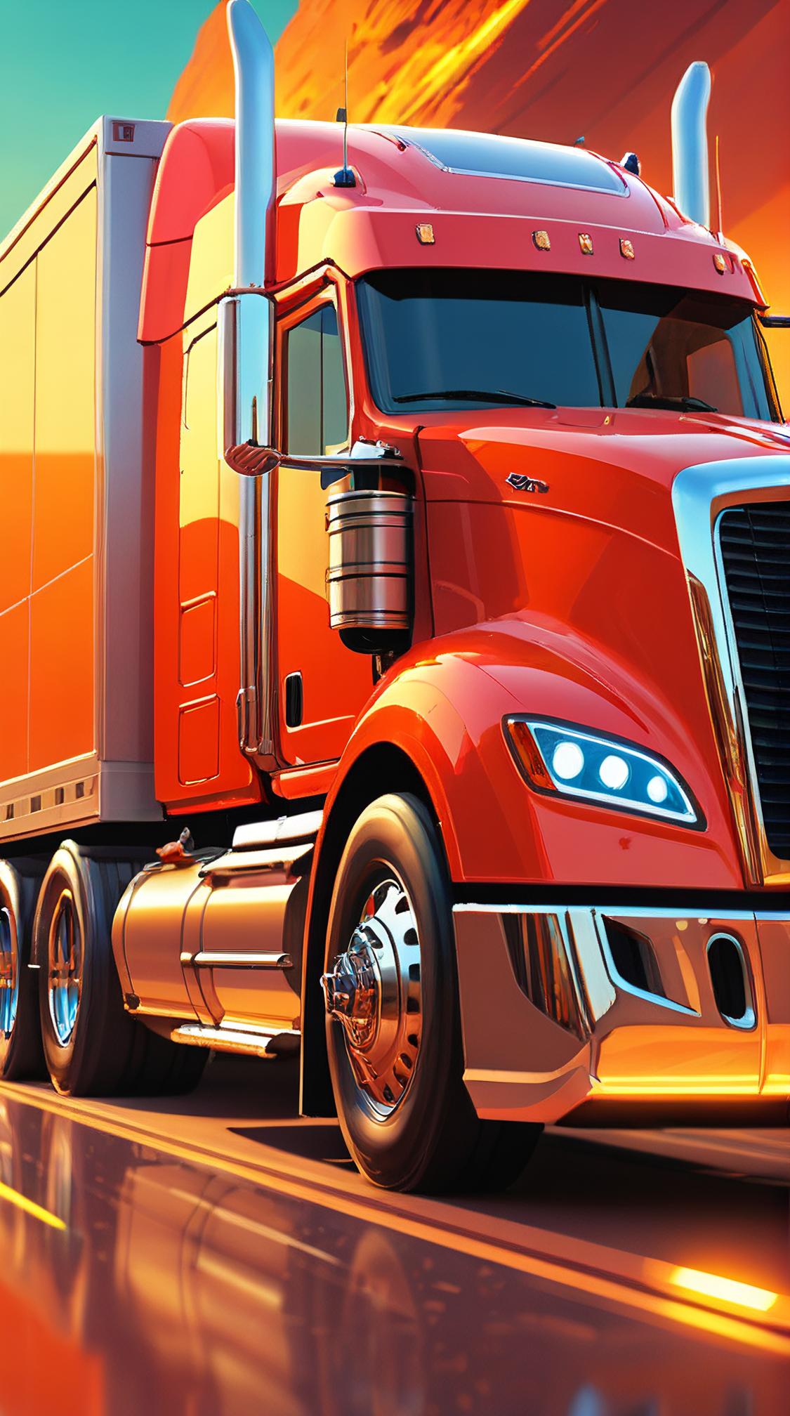 portrait art stylized by Ross Tran , cinematic shot of a Figurative Futuristic Tractor trailer Meteor shower , Warm Colors background, Sunny