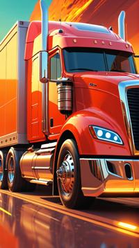 portrait art stylized by Ross Tran , cinematic shot of a Figurative Futuristic Tractor trailer Meteor shower , Warm Colors background, Sunny